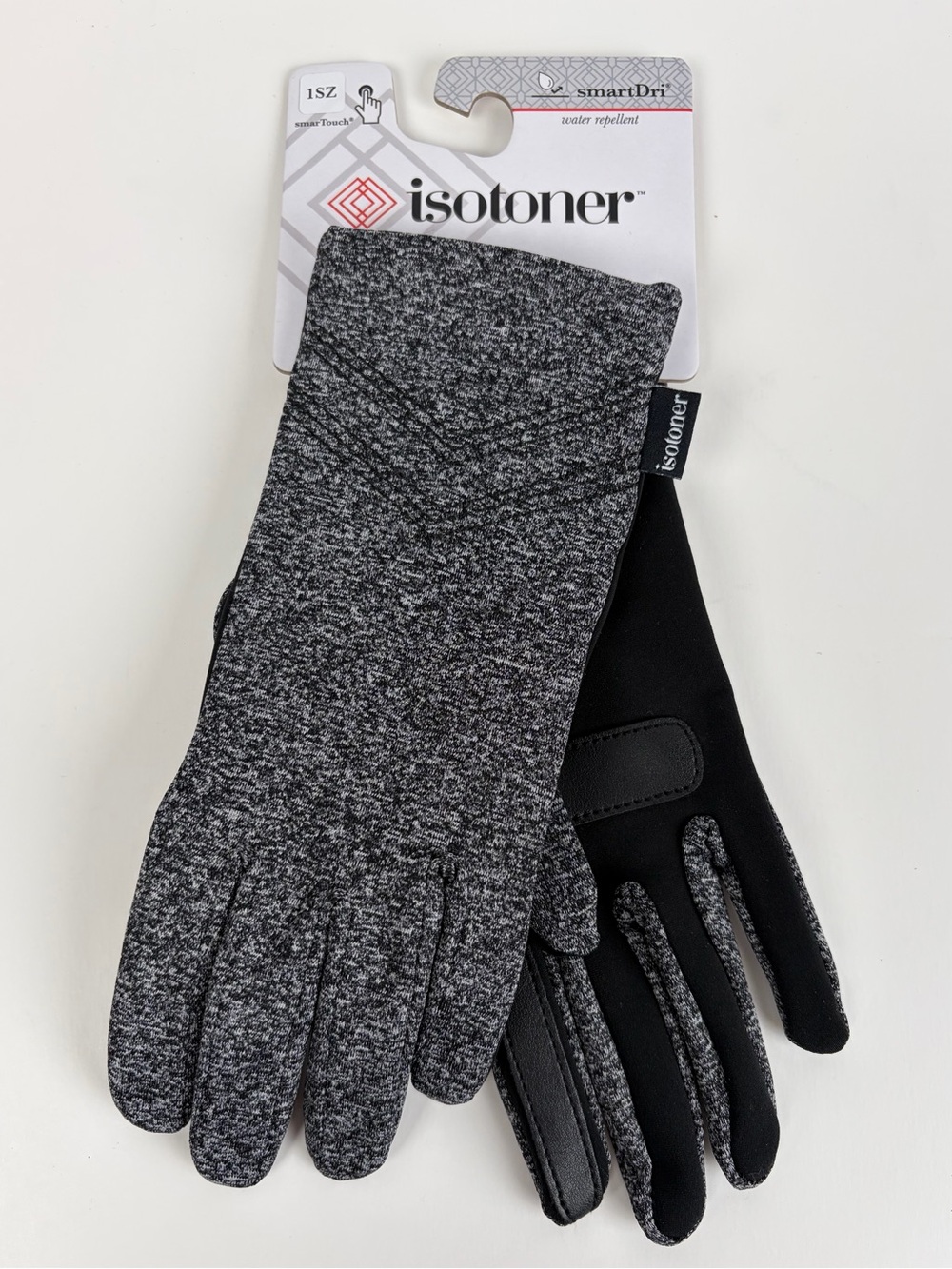 NWT Isotoner Heather Knit SmartDri Touchscreen Winter Gloves Black Gray 1 Size
